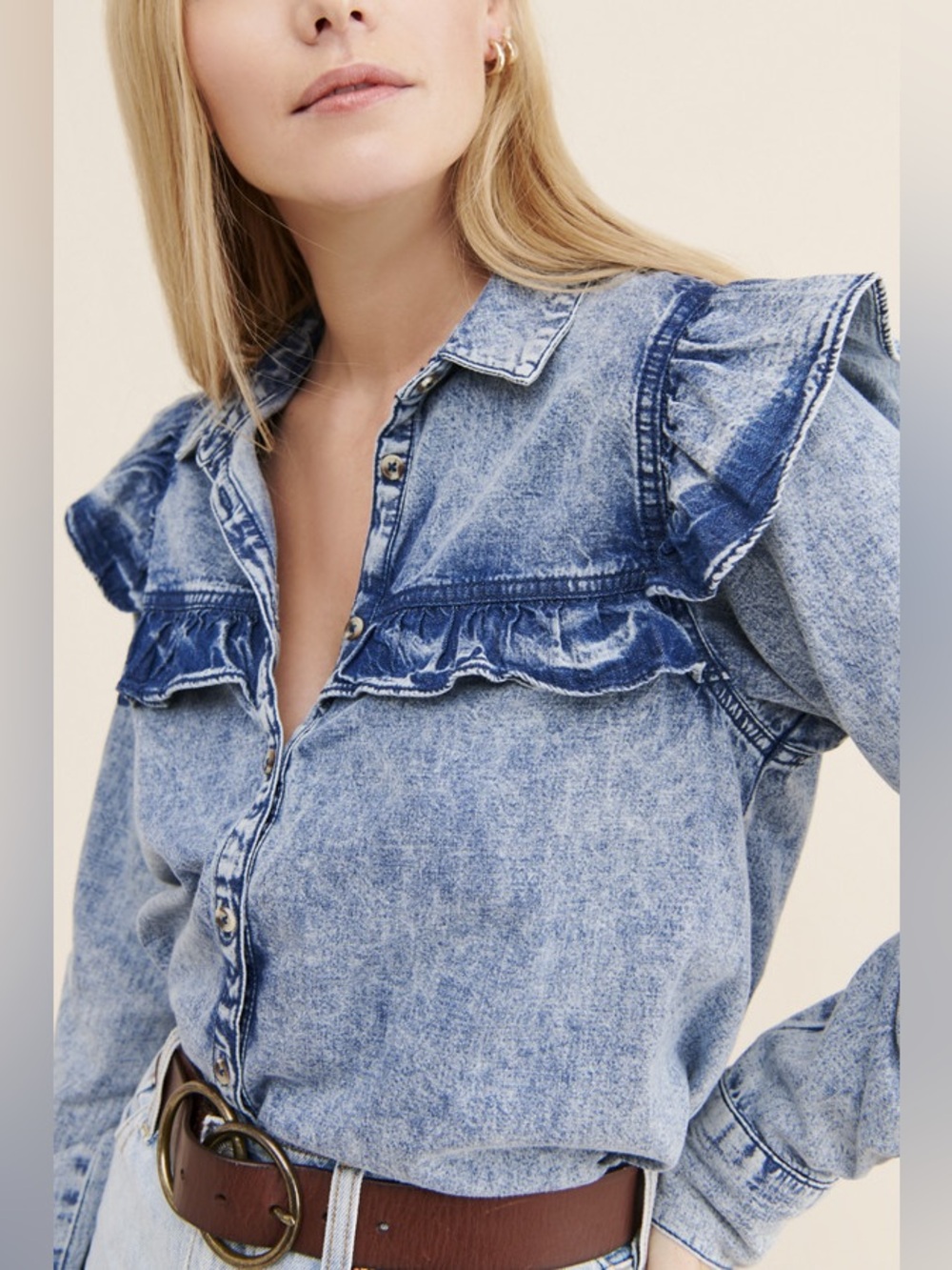 Free People Samantha Ruffle Denim Blouse
MK